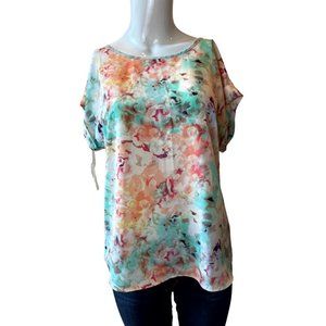 Apt. 9 Women Blouse Top Short Sleeve Tie Dye Round Neck Multicolor Size Small